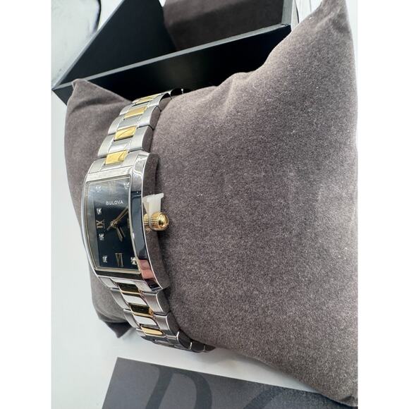 Bulova Classic 98P230 Black Dial Diamond Two Tone Stainless Steel Watch - NIB main image 7